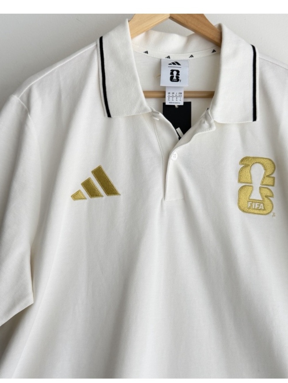 Adidas White Polo with Gold FIFA & Logo Accents No Tags